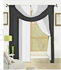 Kashi Home Bella Solid Semi-Sheer Window Scarf Black White Grey