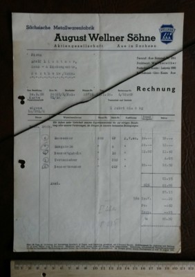 August Wellner Söhne AWS floodplain cutlery letterhead advertising invoice watermark 108