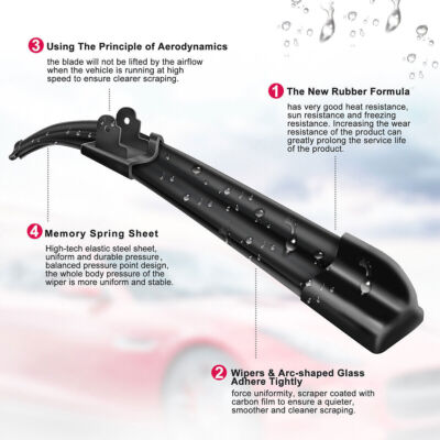 East Forest 26 & 16 Hybrid Silicone Wiper Blades - J-Hook, Premium OEM Quality