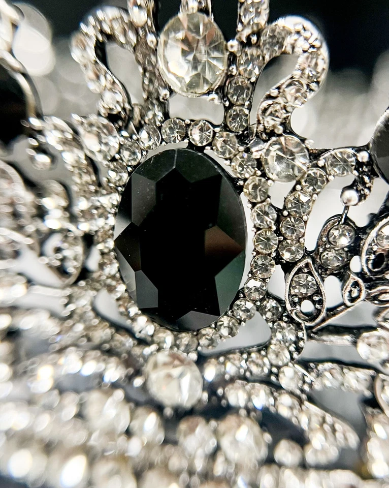Royal King Crown, Black Crystal Crown, Silver Wedding Crown, Prom Crown, XL Size - Image 3 of 4