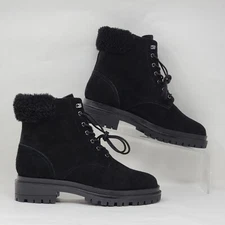 Ralph Lauren Women's Black Suede Shearling Lined Carlee Boots Size 7 New