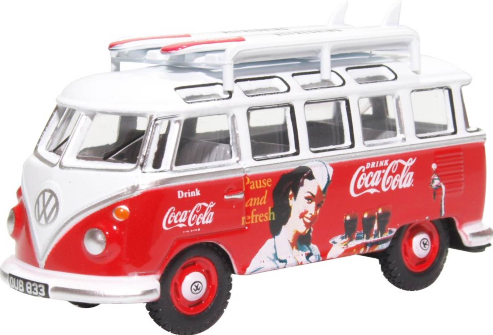 Oxford Diecast 76VWS008CC VW T1 Bus and Surfboards Coca Cola Van 1:76. Scale