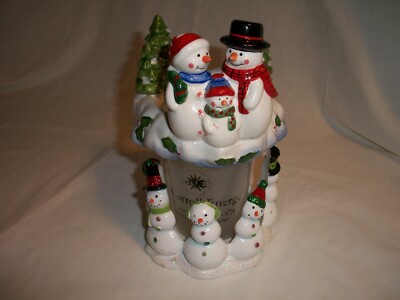  2 pc CERAMIC CANDLE RING CAPPER & BASE HOLDER SNOWMAN CHRISTMAS DECORATION