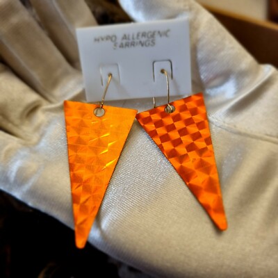 Große Clips Vintage 80er Esprit Disco Dreiecke Metall orange 