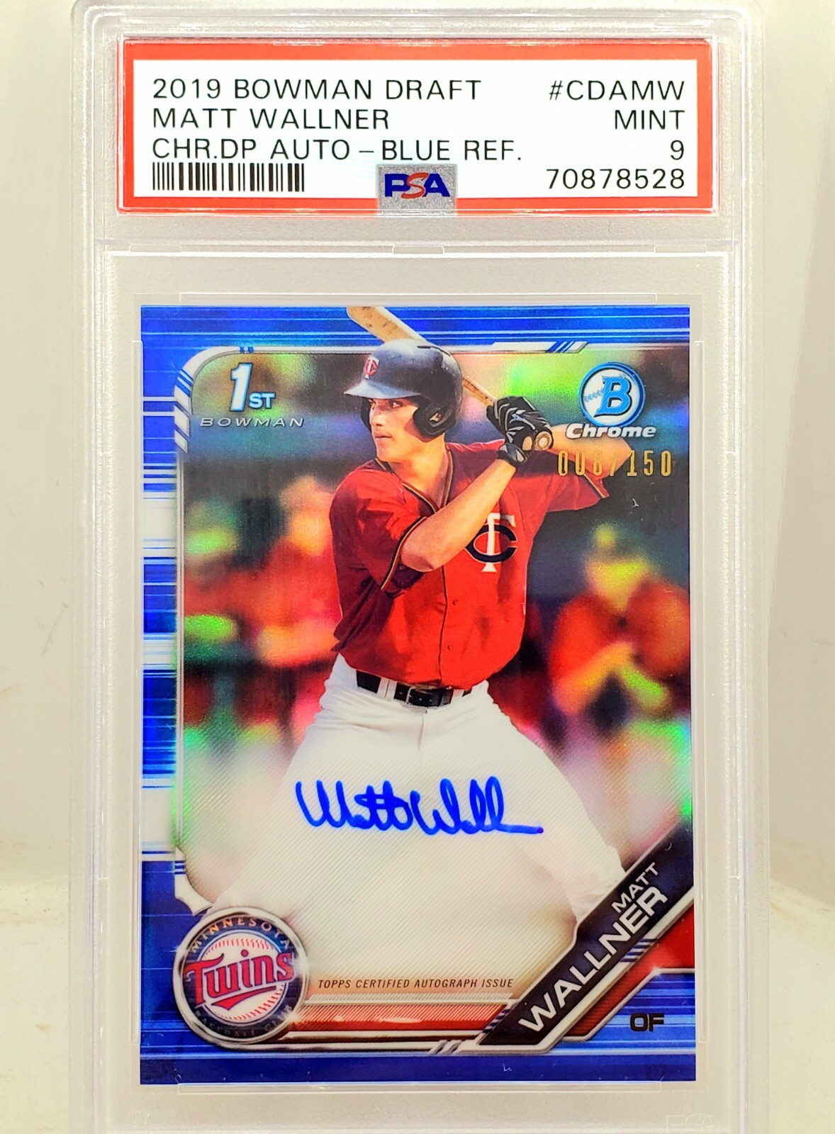 2019 Bowman Chrome 1st Matt Wallner Blue Refractor Auto 08/150 Twins PSA MINT 9