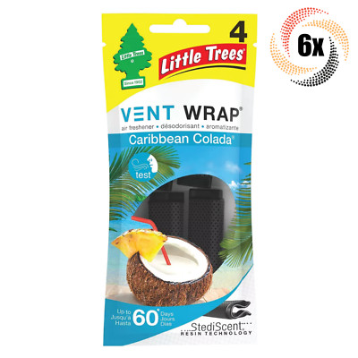 6x Packs Little Trees Vent Wrap Car Air Freshener | Caribbean Colada Scent
