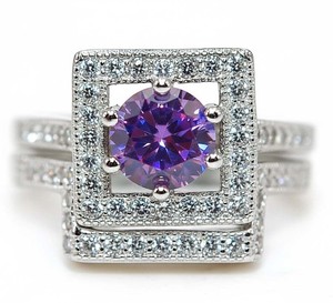 2 Rings In One 2CT Amethyst 925 Solid Sterling Silver Ring Sz 9 PC13-6