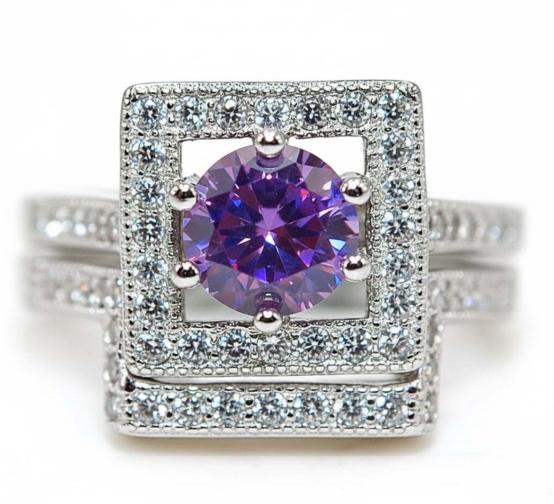 2 Rings In One 2CT Amethyst 925 Solid Sterling Silver Ring Sz 9 PC13-6