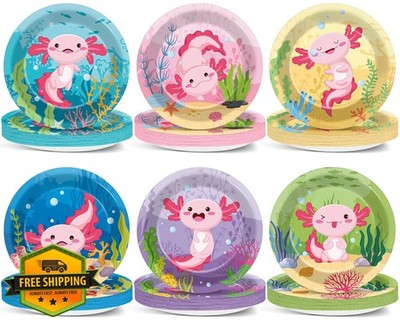 60 Pcs Pink Axolotl Plates, Cartoon Reptile Partyware