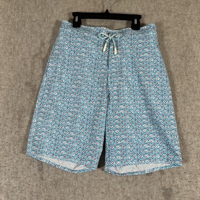 Johnnie-O Men's Half Elastic 8'' Board/ Swim Shorts Small Blue Red Pattern