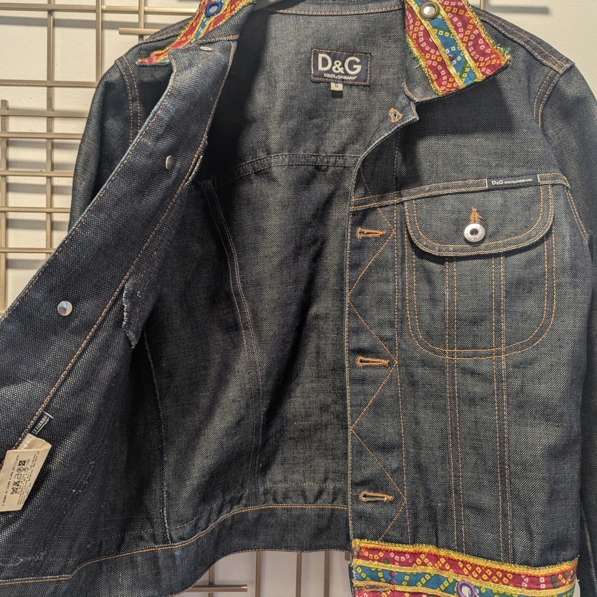 ジャケット・アウター D&G Dolce & Gabbana Y2K Denim Jacket S VTG Y2K D&G Dolce Gabbana Designer Denim Jacket Embellished Trim