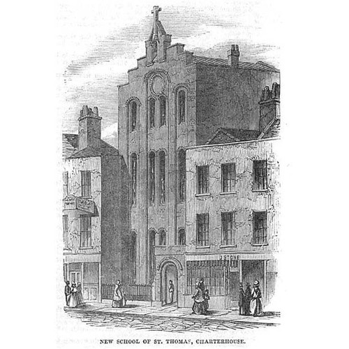 LONDON The New School of St Thomas at Charterhouse - Antique Print 1852