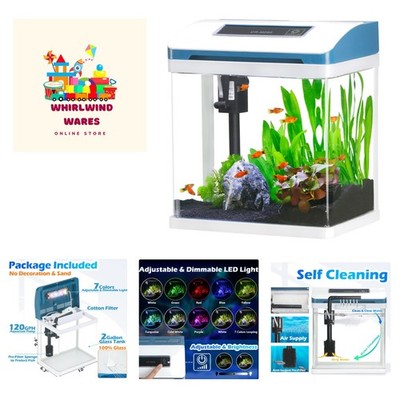 2 Gallon Crystal Clear Glass Fish Tank w/Integrated Self-Cleaning System & Light