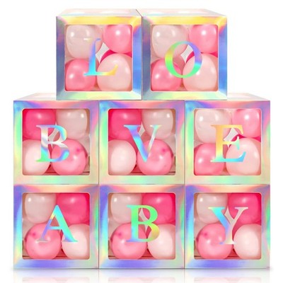 Geyee 8 Pcs Transparent Balloon Box with 78 Letters for Baby Shower 3 Sets of...