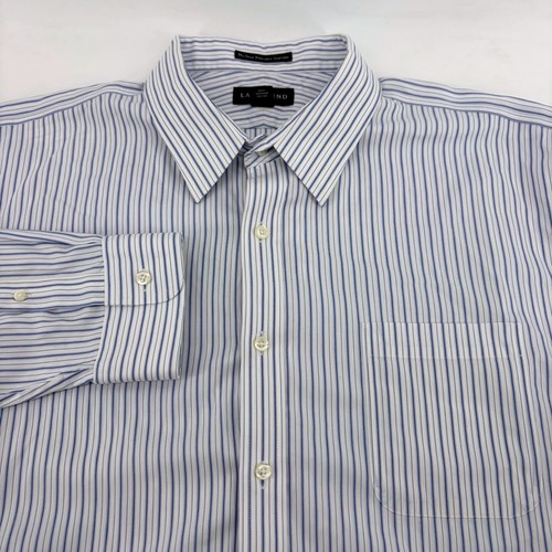 Lands' End, Lands' End Mens No Iron Pinpoint Oxford Shirt 17.5 36 Tailored Fit Blue Stripe