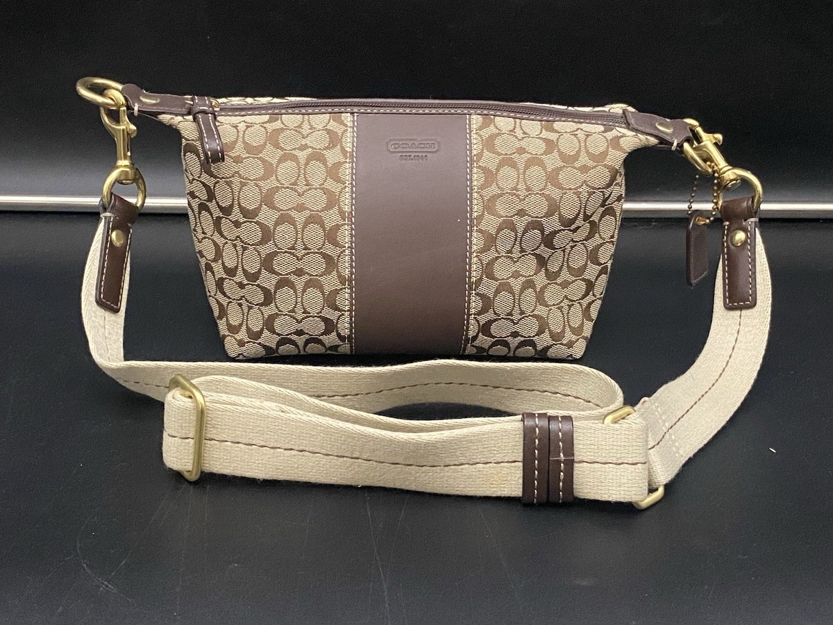 Vtg Y2K COACH Signature C Brown Mini Bag Zip Closure Baguette