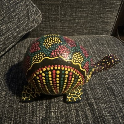 Vintage Hand Painted Sea Turtle Tortoise Mexico Wood Bobble Head Nodder 8'' x 6''