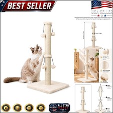 Natural Sisal Cat Scratching Post 34'' with Interactive Toy for Large Breeds