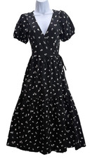 ASOS Designs Tiered Midi Wrap Dress in Black White Ditsy Floral Print Size 4