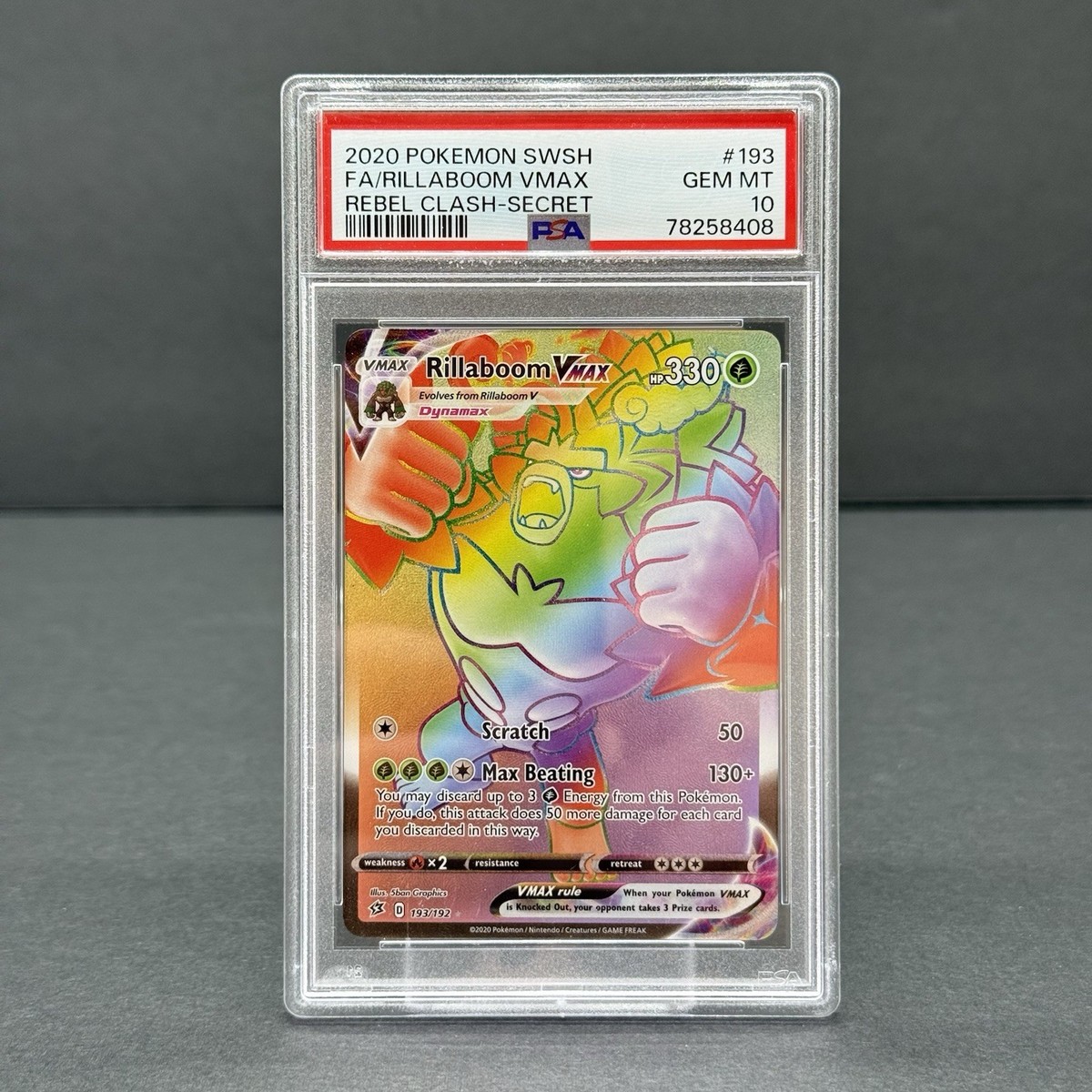 rillaboom vmax pokemon card price 193/192 - Secret Rare Grass / 330 / VMAX Attack 1 Rillaboom Vmax 193/192 Rebel Clash