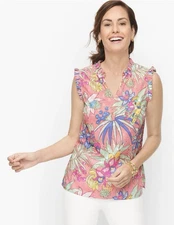 Talbots Since Mp RUFFLE TRIM SHELL - FLORAL PRINT Top Shirt Sleeveless