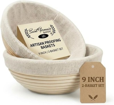 Saint Germain Bakery Premium Round Bread Banneton Basket with Liner Set of 2