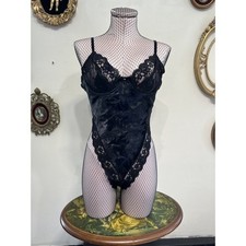 Vintage Maidenform Black Floral Brocade Satin Lace Mesh Bodysuit Lingerie Size M