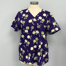 NWOT SB Scrubs Cottagecore Scrub Top M Purple Apple Print Mock Wrap Cotton