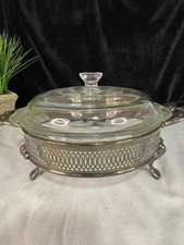 Vintage Anchor Hocking Dish/Bowl and Silver-Plated Stand Fire King
