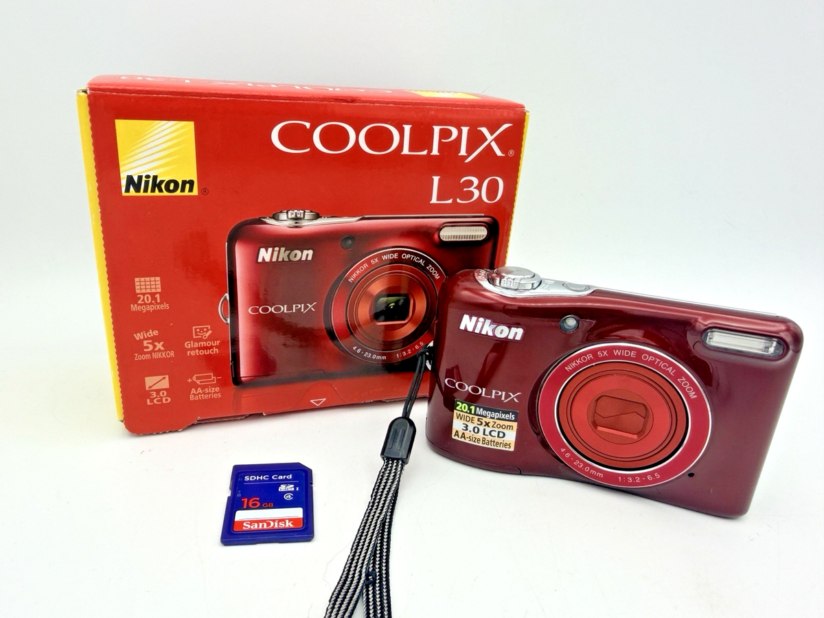 Nikon Coolpix L30 20.1MP 5x Optical Zoom Red Compact Digital 