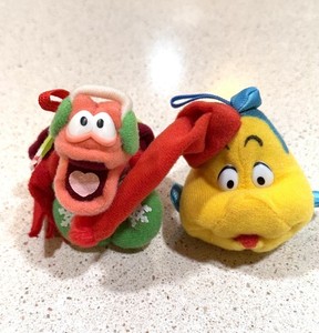 Disney 1989 Little Mermaid McDonalds Flounder Sebastian Plush Ornaments Vintage