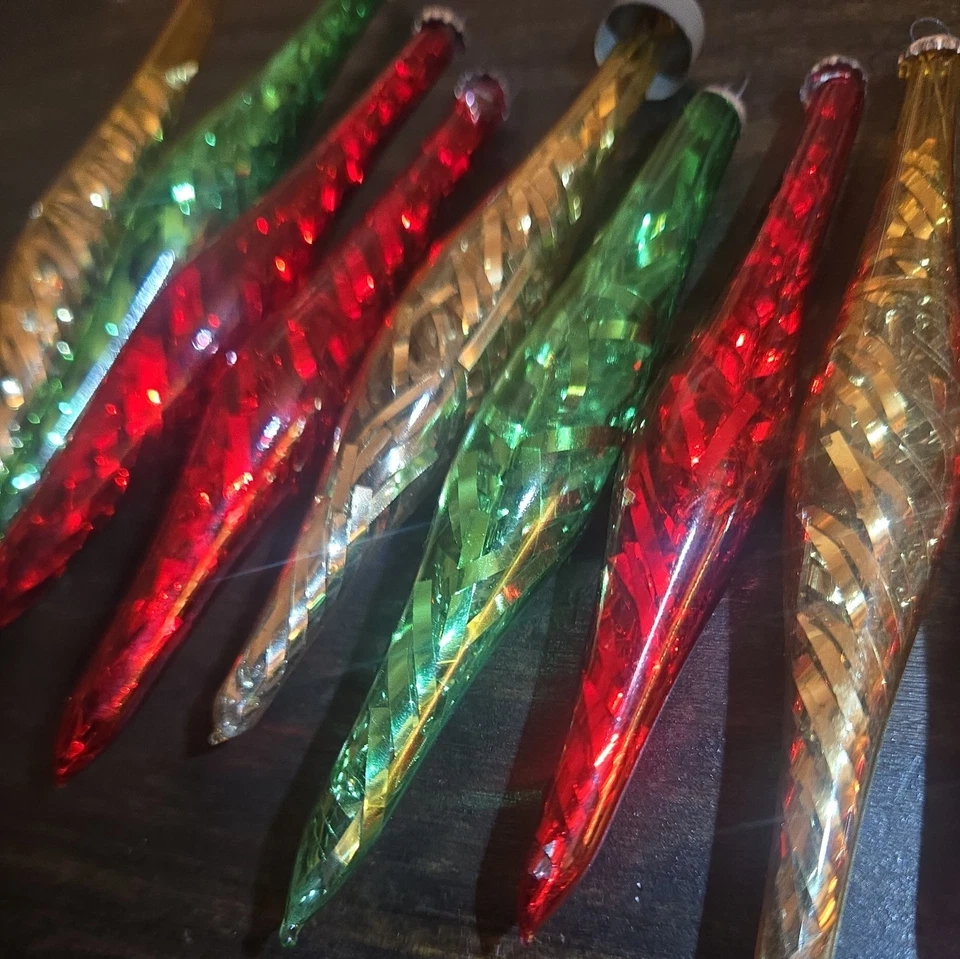 Oropel interior vintage de 9 oropel de vidrio soplado sin plata verde rojo dorado Foto 4 de 4