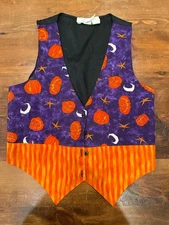 Vintage 90s Halloween Vest Womens Purple Orange S/M Jack-o-lantern Pumpkin