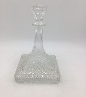 Pressed Glass Square Captain's Decanter Diamond Pattern Clear 14 Inch Vintage