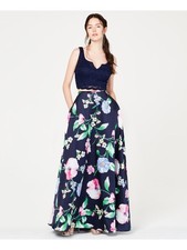 CITY STUDIO Womens Full-Length Dress Navy Lace Prom Pocketed Juniors 1