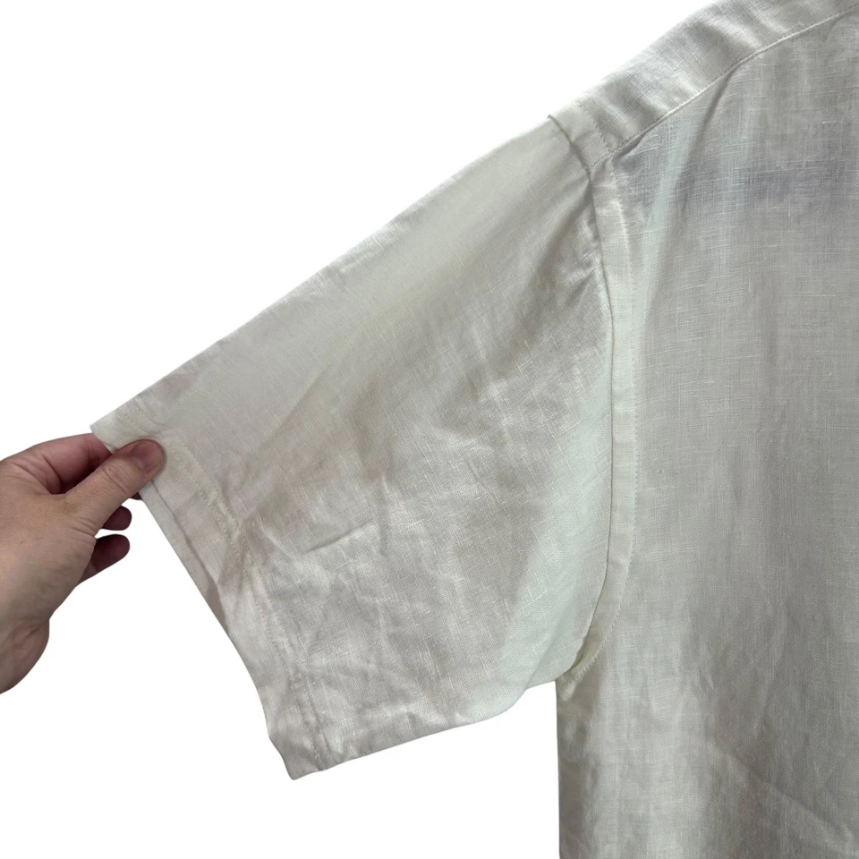 Рубашка на пуговицах льняная цвета слоновой кости легкая курортная одежда прибрежная минималистская пляжная S - Изображение 3 из 4