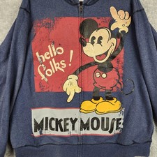 Vintage Disney Mickey Mouse Hoodie Sweatshirt Mens 2XL Blue Graphic Full Zip Y2k