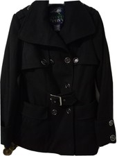 Green With Envy Womens Black Wool Blend Pea Coat-size M-enlightened Outerwear