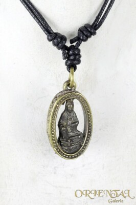 Shiva Buddha Kali Ganesha Anhänger Lederkette Halsband Messing gold-farbig