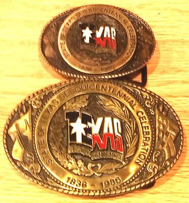 TEXAS SESQUICENTENNIAL 1836-1986 HIS & HERS BELT BUCKLE GOLD  display picture 2