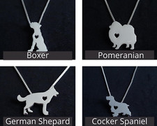 New Silver Dog Breed Heart Cutout Pendant Necklace with 18" Chain Dog Lover Gift