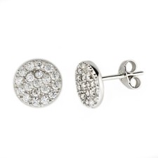 Elegant Stud Earrings Cubic Zirconia Paved 9mm Sterling Silver