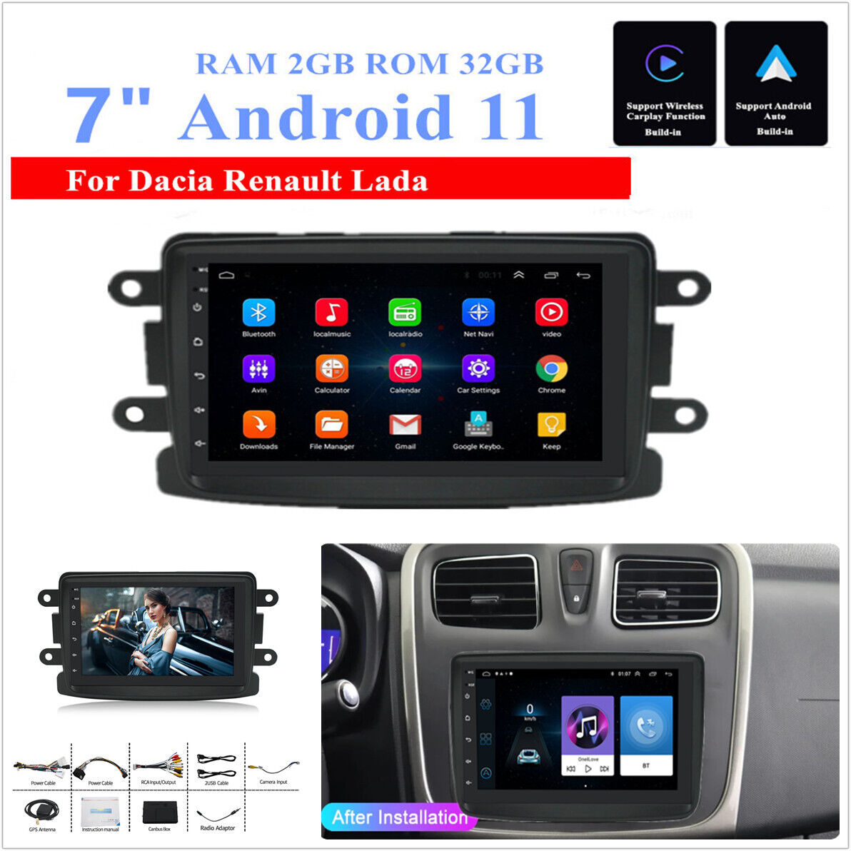 7 Android11 2＋32GB Car Stereo Radio GPS Nav Wifi For Dacia Duster Logan  Renault