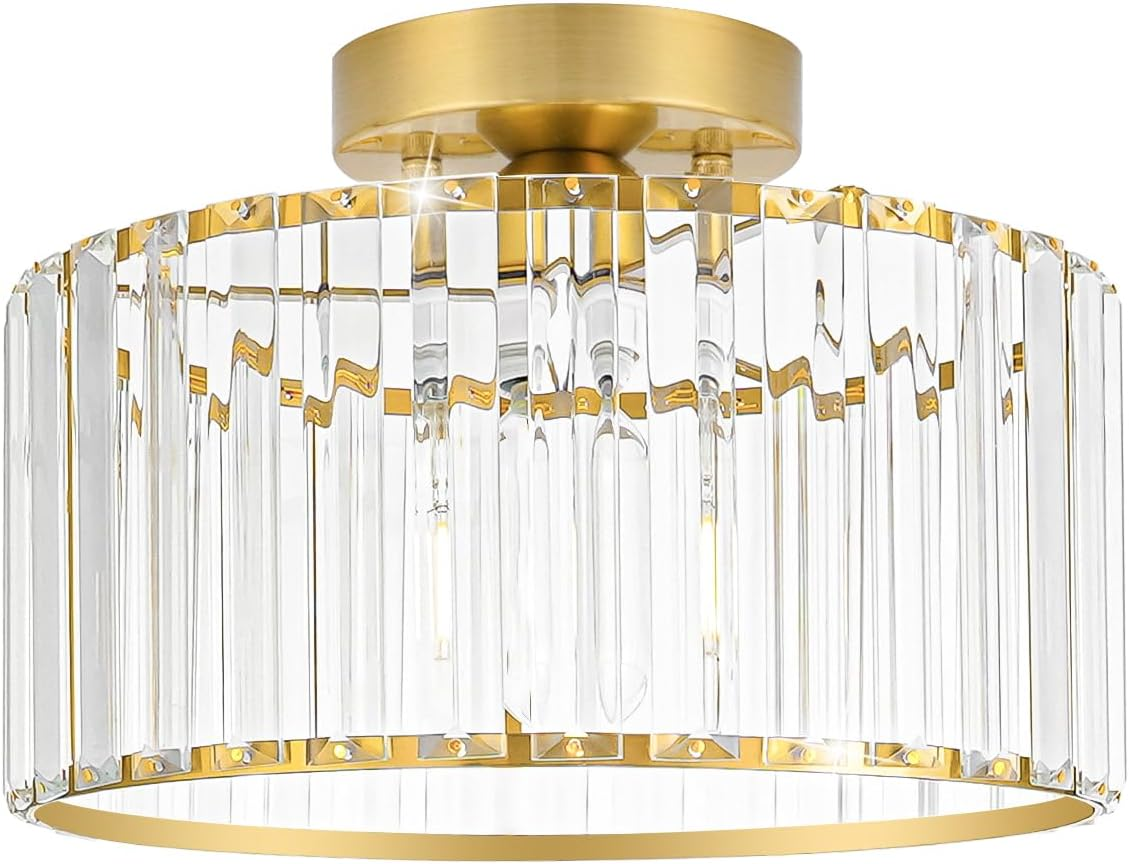 Modern Gold Semi Flush Mount Crystal Ceiling Light for Hallway