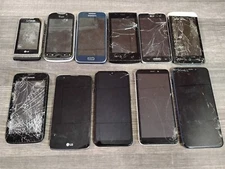 Large Lot of 11 Broken Smartphones Shattered Screens UNTESTED AS-IS PARTS/REPAIR