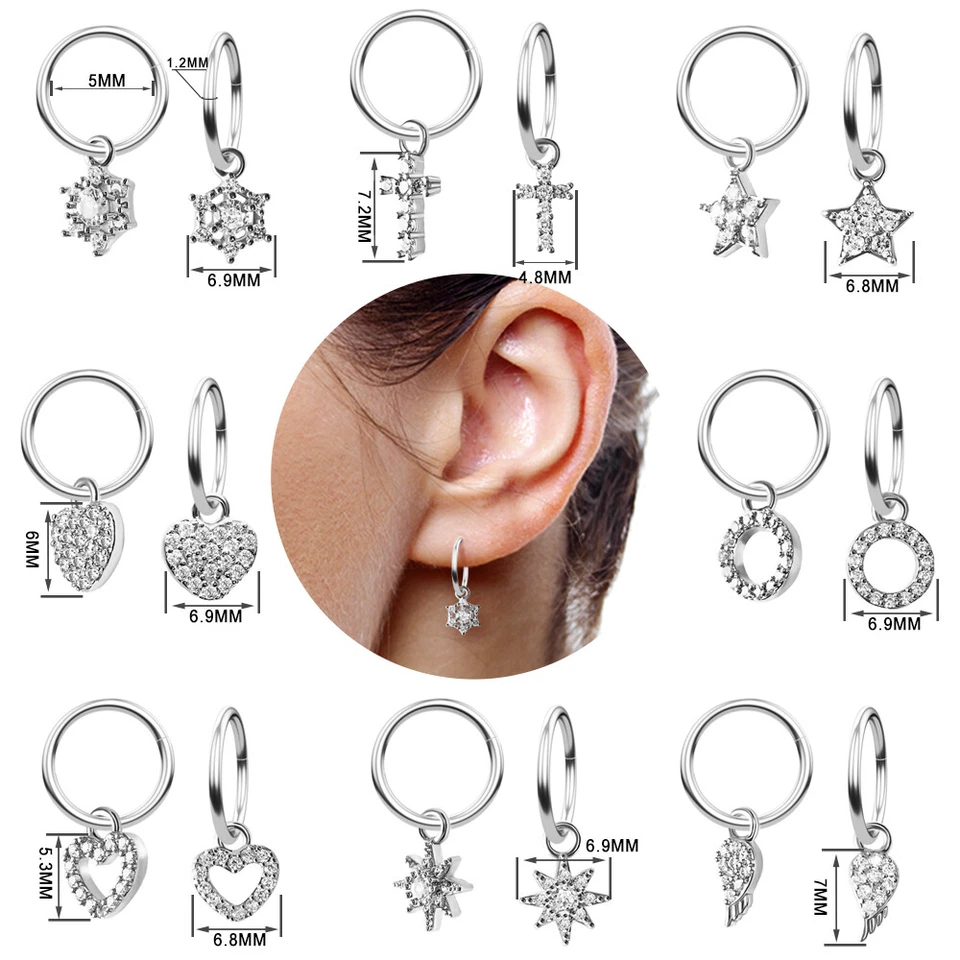Aretes de aro Huggie de acero quirúrgico 18G de 1 pieza Tragus hélice cartílago perforación Foto 2 de 4
