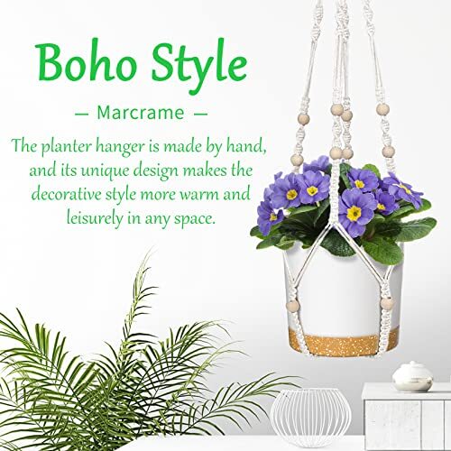  2 Pack 35 Inch Macrame Plant Hanger (Ivory) Indoor Hanging Planter Basket 