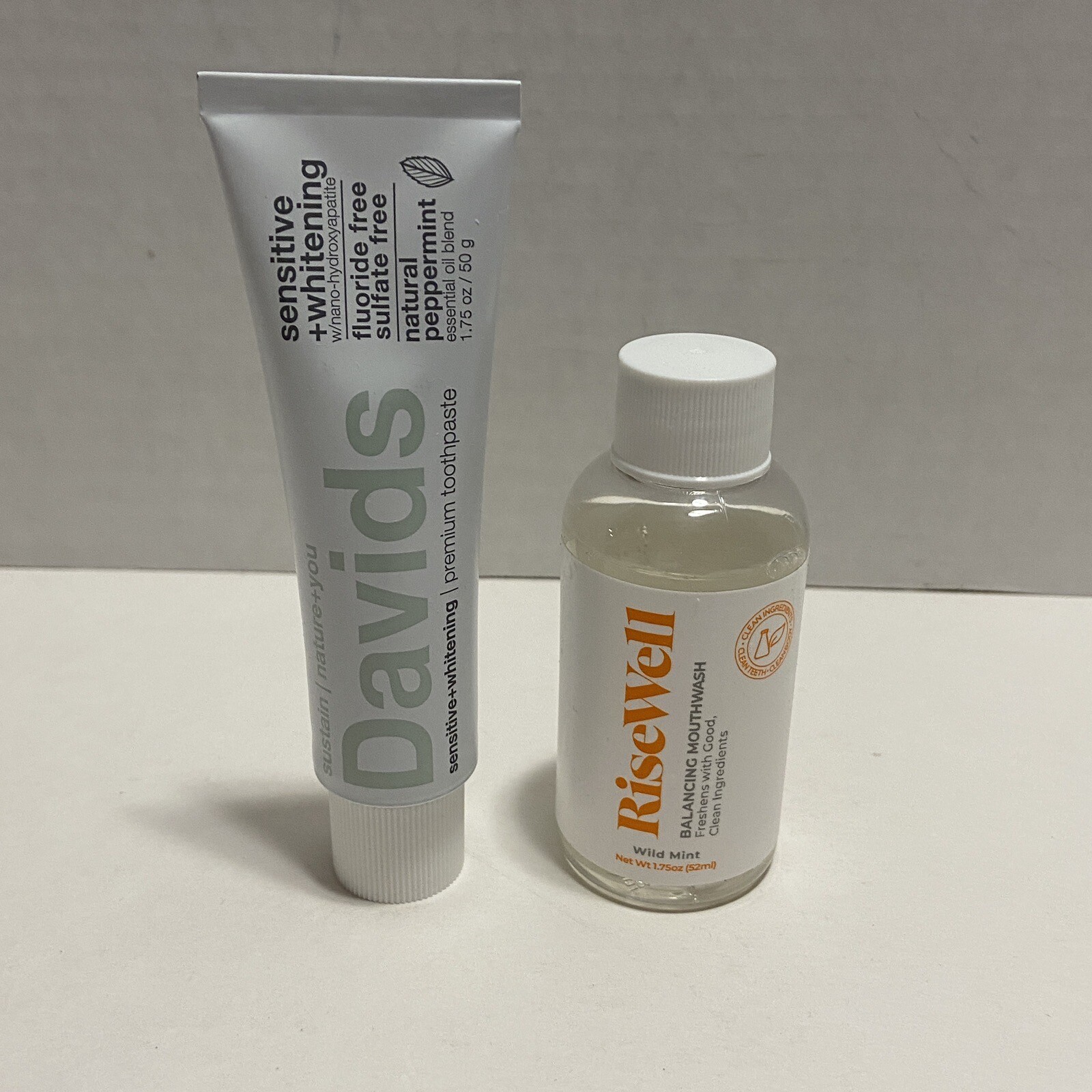 Davids Sensitive Whitening Toothpaste & Risewell Mouthwash Travel Size