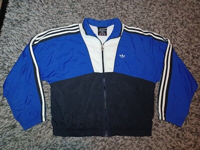 Vintage Adidas Medium Blue Black White Windbreaker Jacket Full