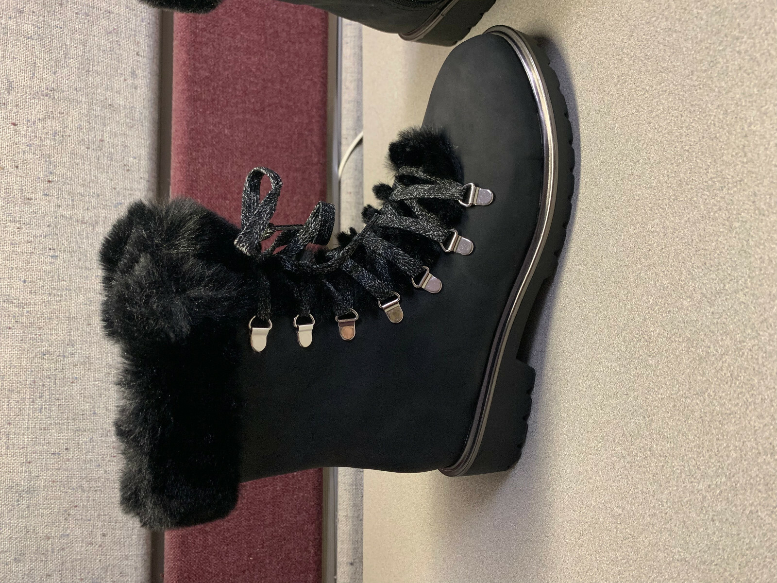 fur lace up boots